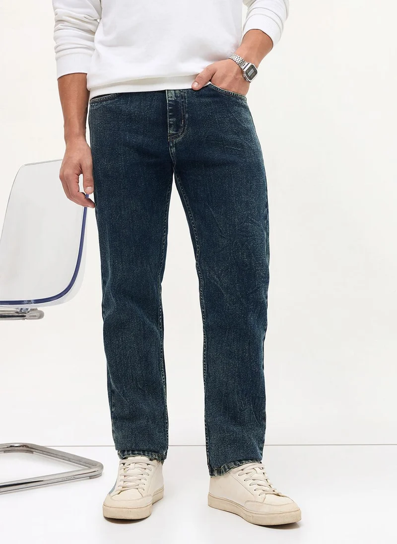 Urbano Fashion  Urbano Fashion Men's Dark Blue Regular Fit Heavy Washed Denim Jeans Stretchable for Men | Best Price UAE